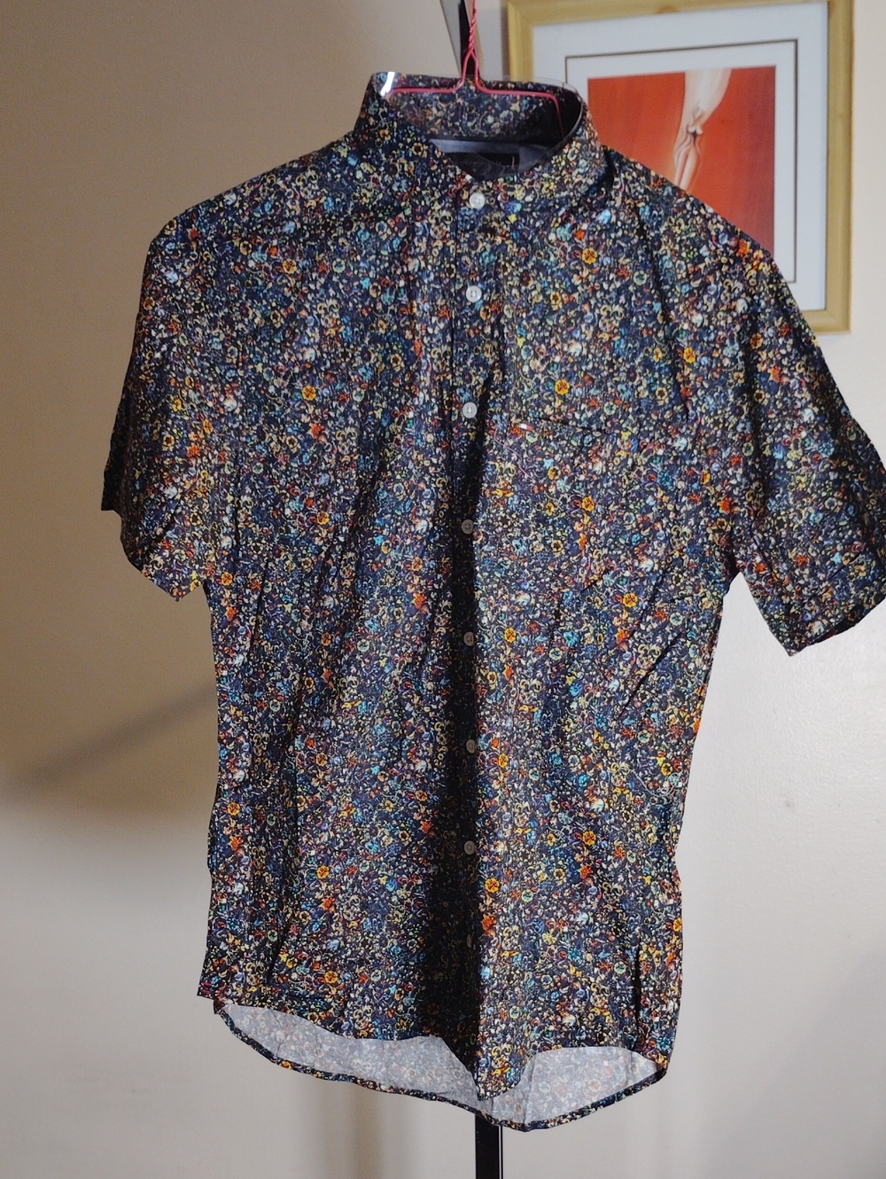 Tommy Hilfiger Black Short-Sleeve Floral Button-Down Shirt
